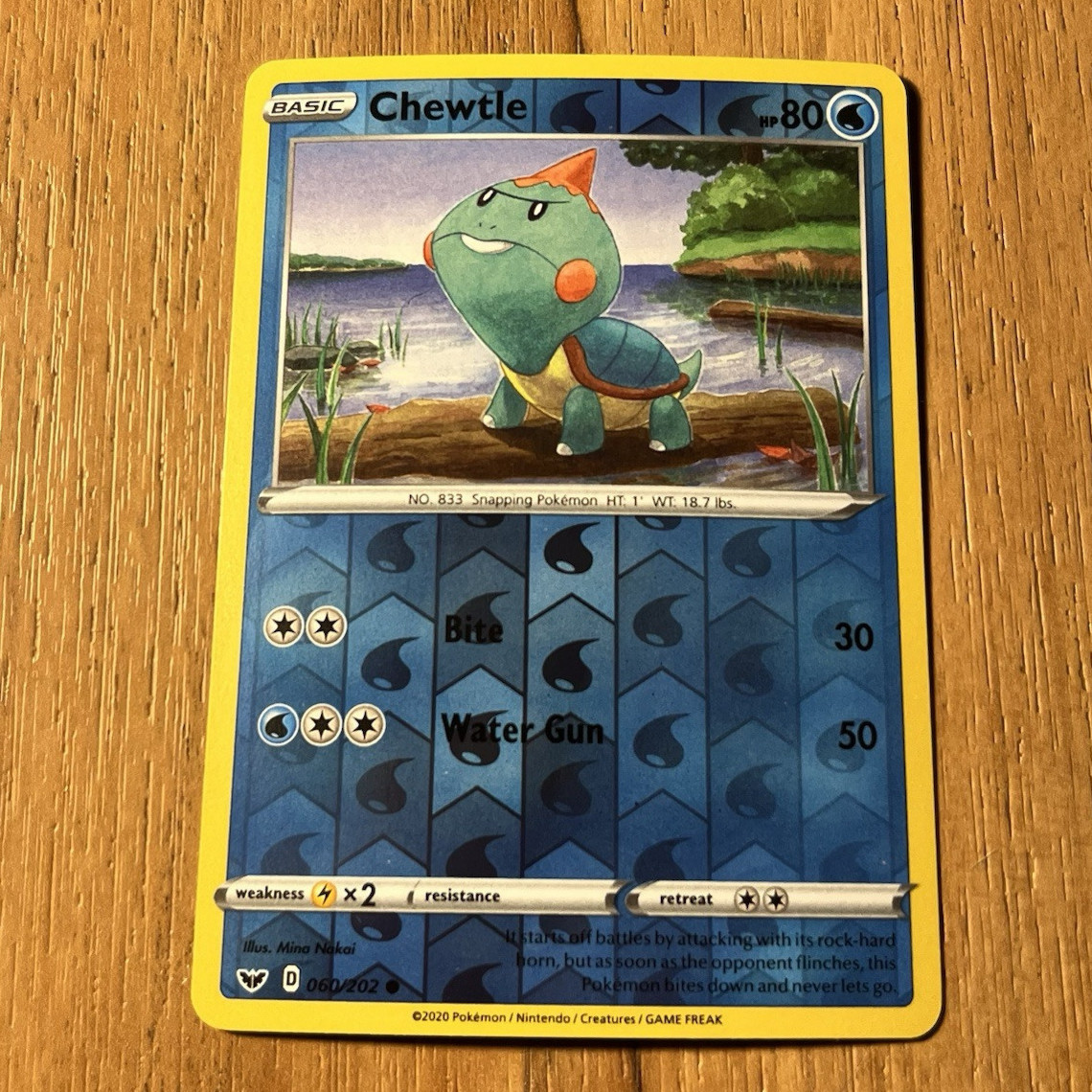 Chewtle 060/202 Sword & Shield Base Set Reverse Holo Pokemon Card NM