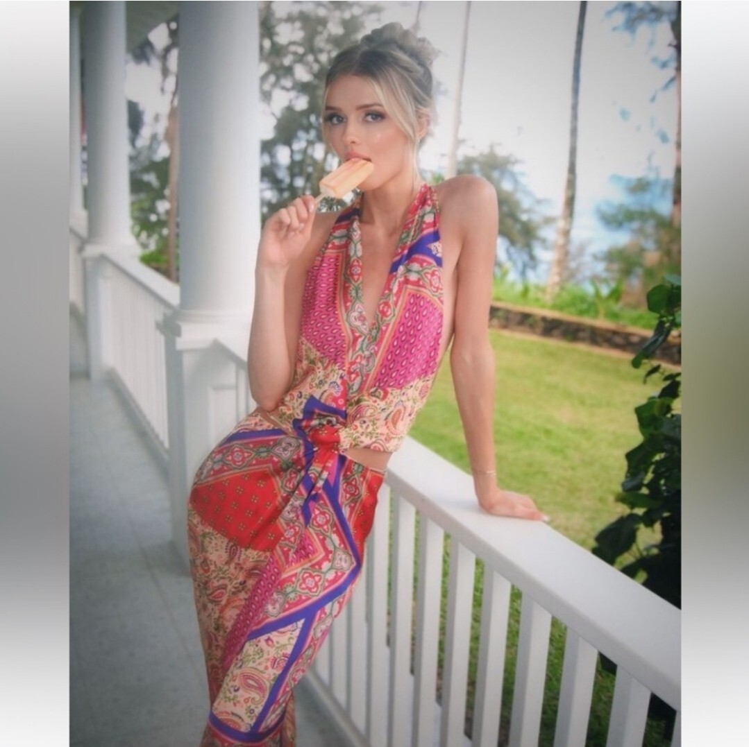 ZARA PATCHWORK PRINTED HALTER NECK MIDI DRESS SIZE M | eBay