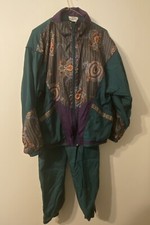 Vintage 1980s Laura Katherine Green Paisley 2-Piece Jogging Suit Size Small