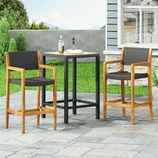 Eliani Outdoor Acacia Wood Barstools with Wicker Set of 2 