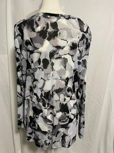 LOGO Layers Long Sleeve Mesh Button Front Blouse, Black/White, XL - Bild 3 von 4