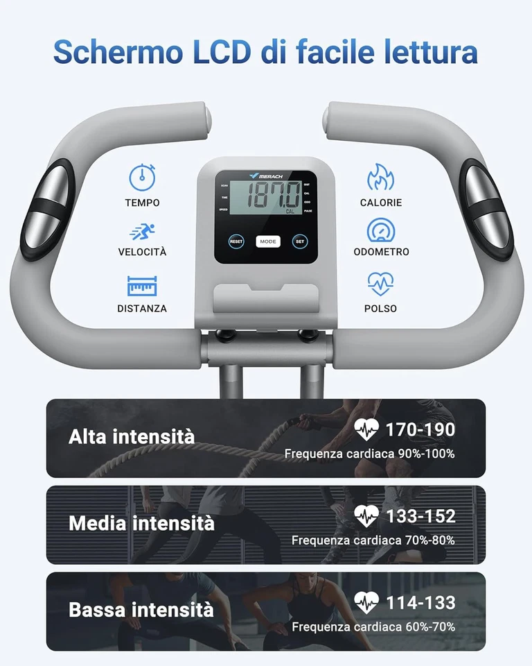 Cyclette Pieghevole 4 in1, Spinning Bike Con Monitor LCD, Misurazione Pulsazione - Immagine 3 di 4