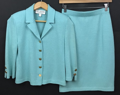 St John Collection by Marie Gray Blue Santana Knit Skirt Suit Made in USA Size 2