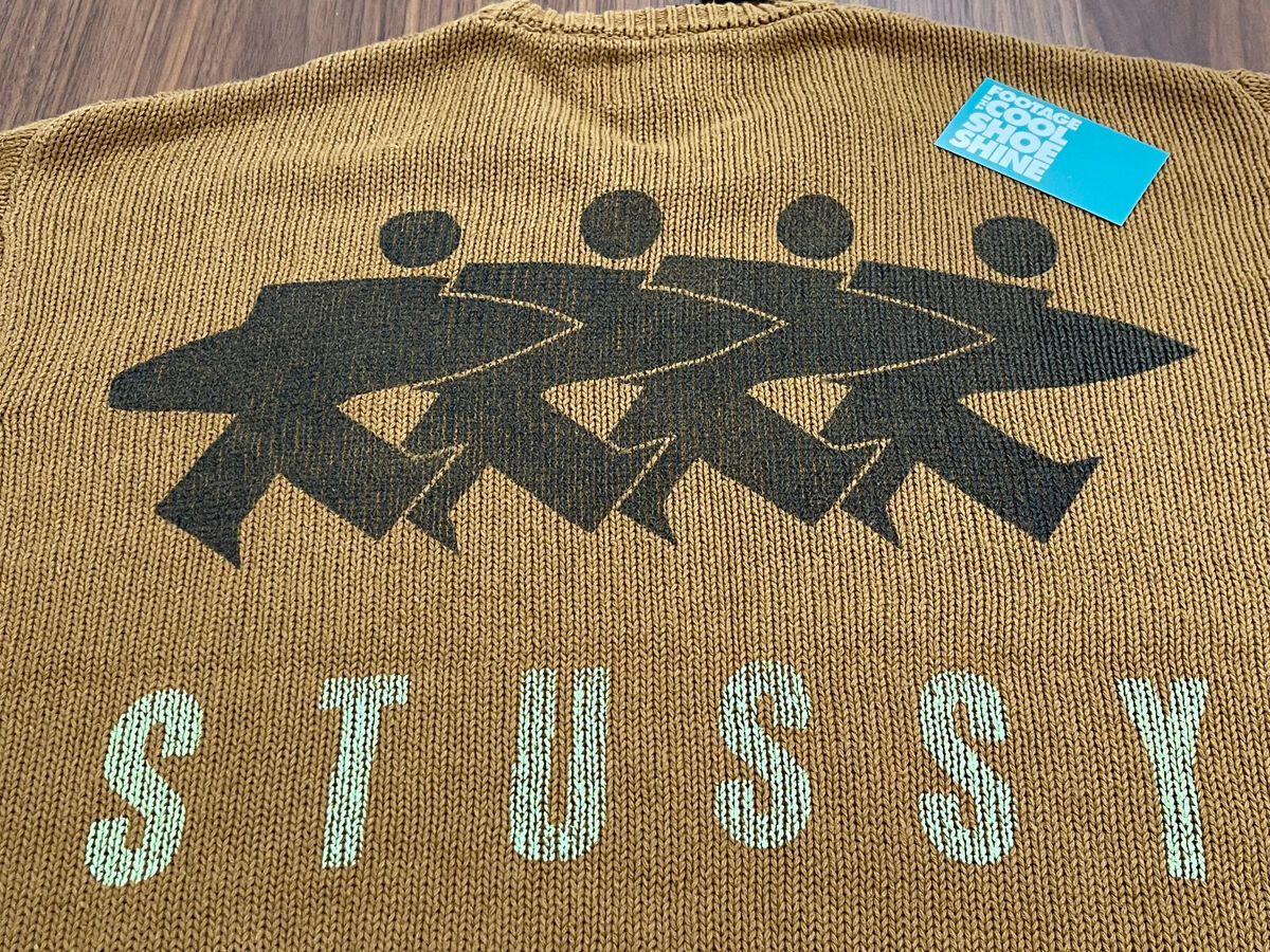 STUSSY SURFMAN ICON COTTON LINEN CREWNECK WOVEN KNIT SWEATER STUSSY SURFMAN ICON COTTON LINEN CREWNECK WOVEN KNIT SWEATER