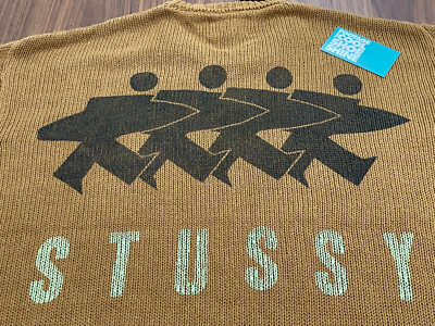 STUSSY SURFMAN ICON COTTON LINEN CREWNECK WOVEN KNIT SWEATER STUSSY SURFMAN ICON COTTON LINEN CREWNECK WOVEN KNIT SWEATER