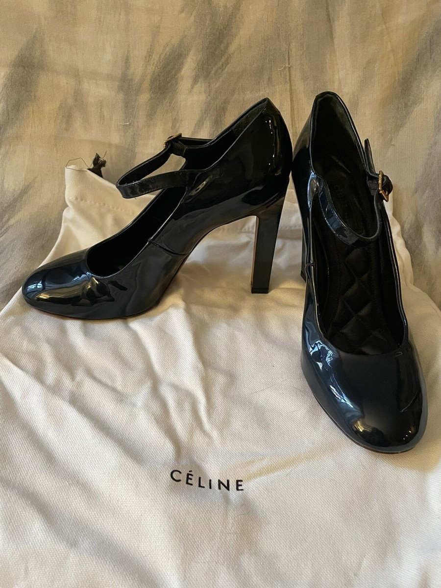 靴 Celine Phoebe Philo shoes size 39 CELINE Phoebe Philo Navy Blue Patent Mary Jane Quilted
