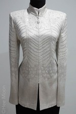 MINT ST JOHN SILVER/w MELANGE/W RHINESTONES KNIT JACKET SZ 10