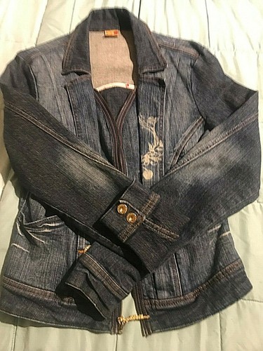 Apple Bottoms Jean Jacket KIDS SIZE Large Cotton and Spandex Zipper Front - Picture 8 of 12