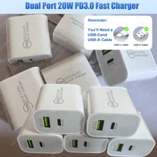 USB C Fast Charging Cube Dual Port USB A & Type C PD Plug For iPhone Samsung Lot
