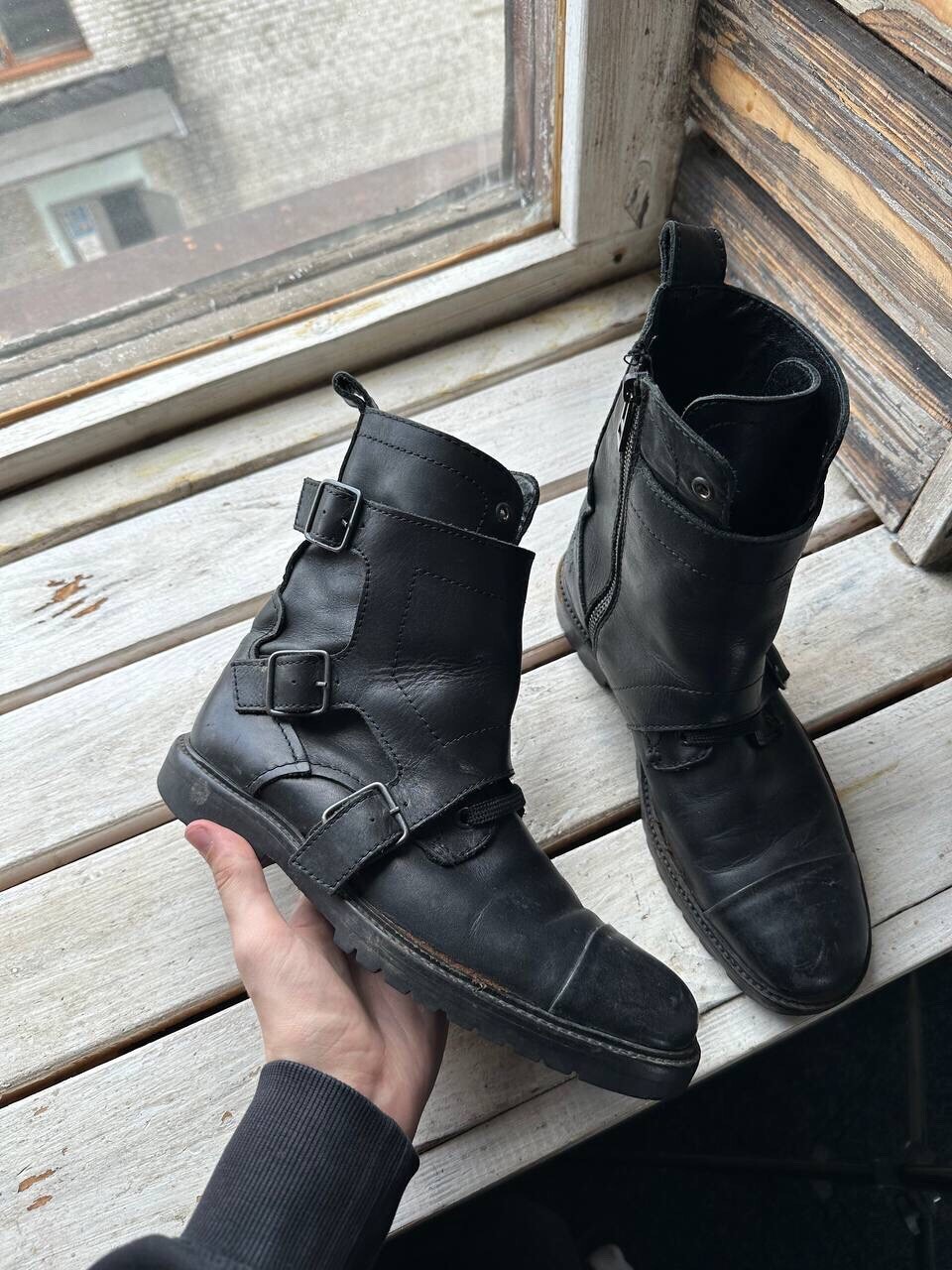 ZADIG & VOLTAIRE🚨Mens DISTRESSED BLACK Leather Boots Motorcycle AVANT GARDE