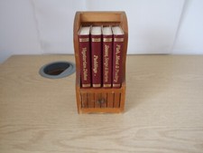 MINIATURE RARE RED LEATHER 4 X RECIPE BOOKS IN ORIGINL BOOKCASE(R)
