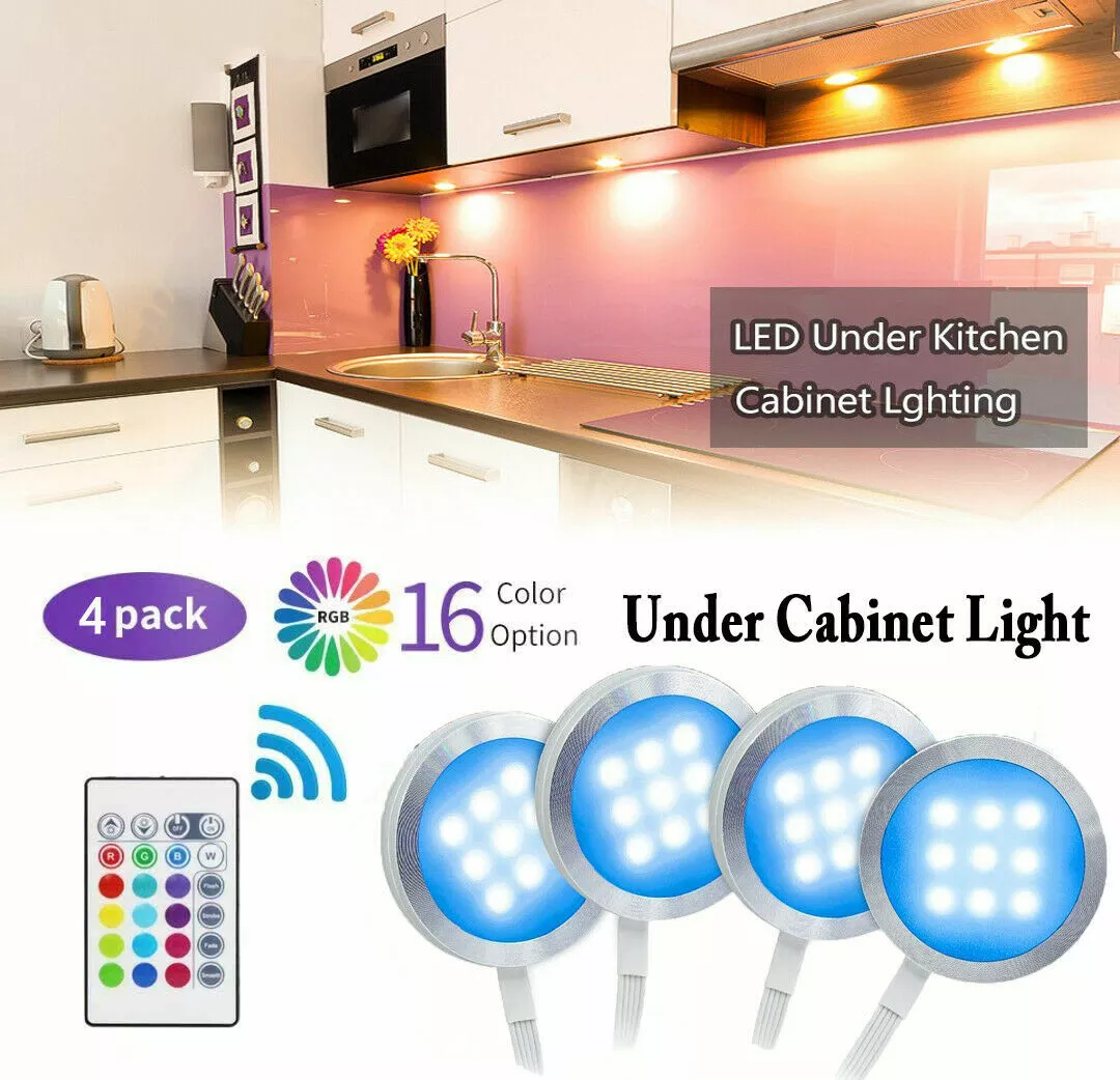 4X Under Cabinet Led Lighting Kit Hardwired Kitchen Cupboard Puck