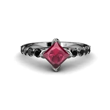 Rhodolite Garnet & Black Diamond Engagement Ring 1 3/4 ctw in 14K Gold JP:35629