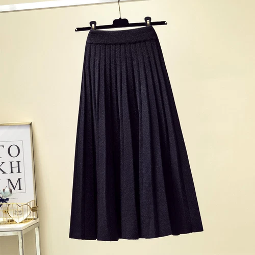 Women Fall Knitted Pleated Skirt Elastic High Waist Winter Swing A-line Casual - Bild 9 von 31