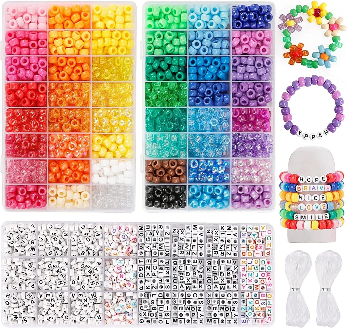 3960pcs Pony Beads for Bracelet Making Kit Plastic Rainbow Letter Meter  Elastic