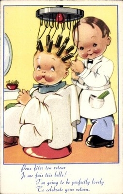 Künstler Ak Pour feter ton retour, je me fais très belle, Friseur,... - 4361138