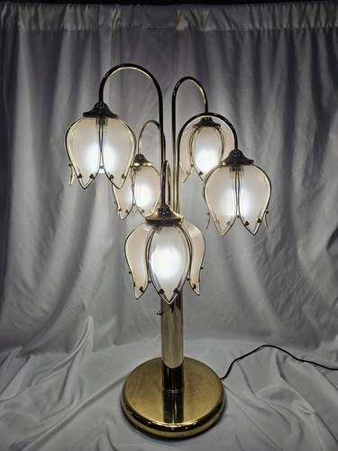 Vintage rosa Lotus Tulpe Blütenblatt Lampe 5 Lichter Hollywood Regency Messing 33"