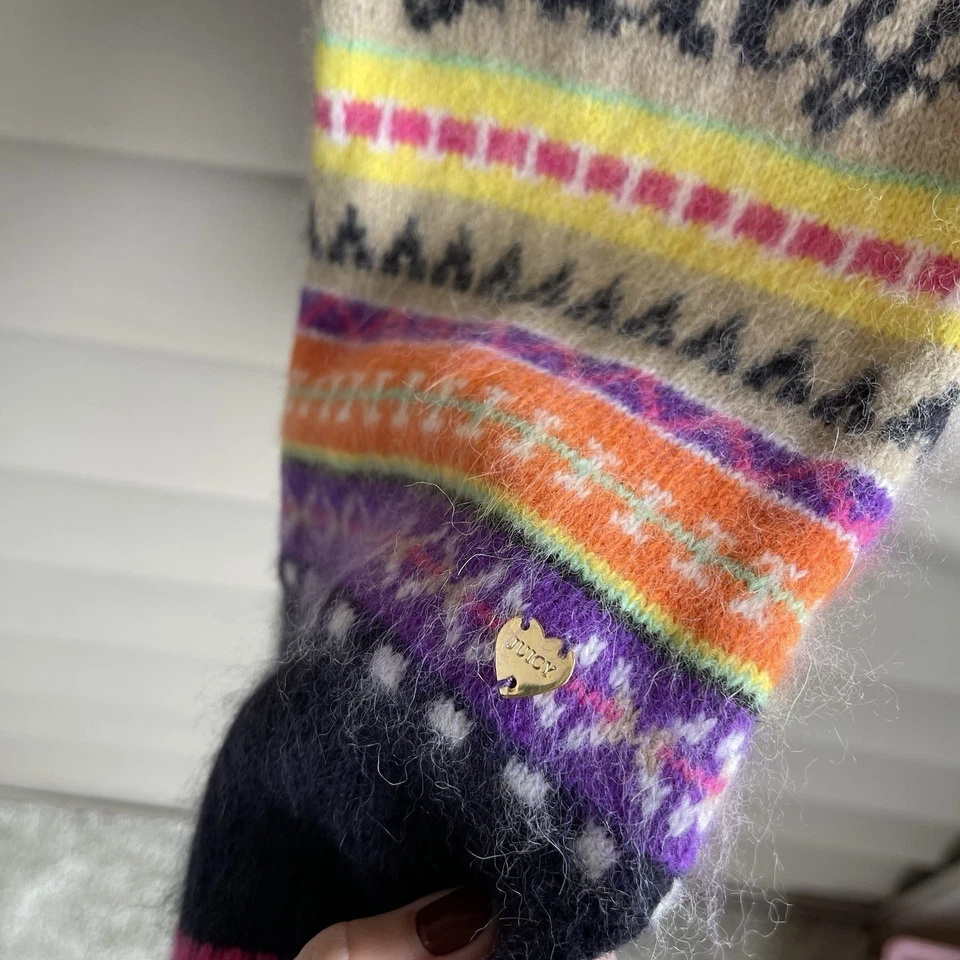 Cachecol Juicy Couture Y2K rosa preto logotipo charme mistura de angores macia listrado - Imagem 2 de 4