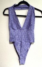 Vtg Victoria Secrets Lace Teddy Lingerie Sz L Lilac Halter Style Bodysuit Sexy