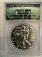2017 (P) AMERICAN SILVER EAGLE. ANACS – CERTIFIED MS 69. MONSTER BOX COLLECTION