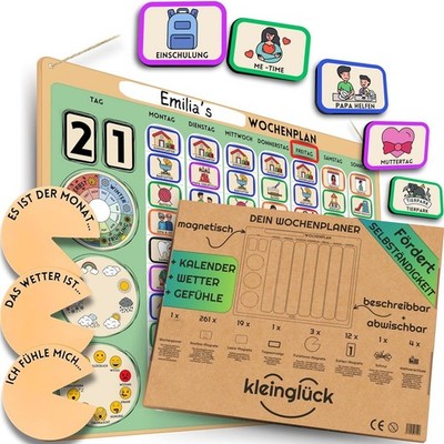 Wochenplaner Kinder - Montessori Magnettafel mit Gefühle, Kalender & Wetter etc.
