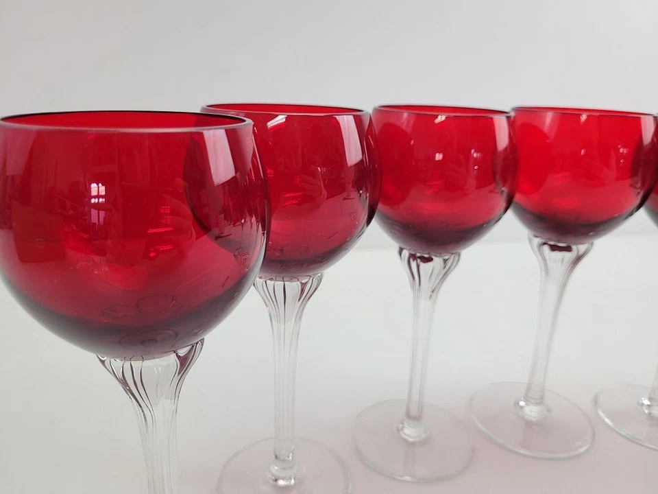 6x Wein-Gläser Bohemia Glas? geformter Griff vintage 70er rot H:18cm #2511657 - Bild 2 von 4