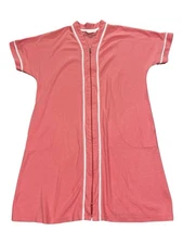 Carole Hochman Waffle Zip Robe Pink Short Sleeve Midi Loungewear Size Large