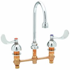 T S Brass B-2866-04 Gooseneck Kitchen/Bathroom Faucet, Manual, 8" Mount, 3 Hole