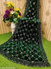 Green Embroidery Velvet Dupatta For Bride And Women Velvet Shawl Odhani Veil