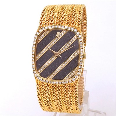 Audemars Piguet Vintage 18k Yellow Gold Manual Diamonds Black Ladies Watch
