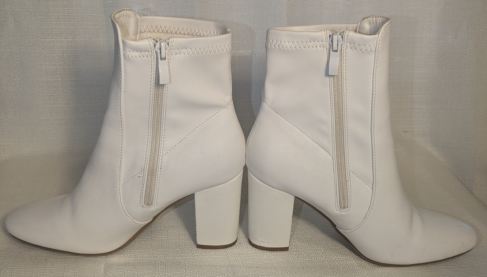 Top Moda Shoes New White Chunky Heel Point Toe Booties Boots Size 8 Women's