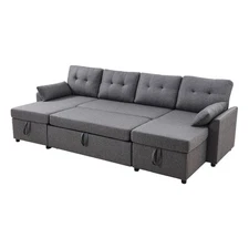 U Shaped Sofa Bed 6-Seat Convertible Sleeper Sofa Bed Double Chaise Gray