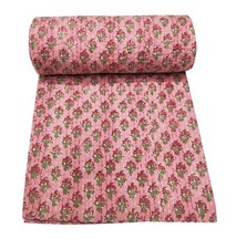 Indian handmade Cotton kantha Quilt hand Block print Twin Size Bedspread Blanket