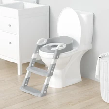 Potty Training Seat with Step Stool Ladder, Foldable Training Seat with Handles,