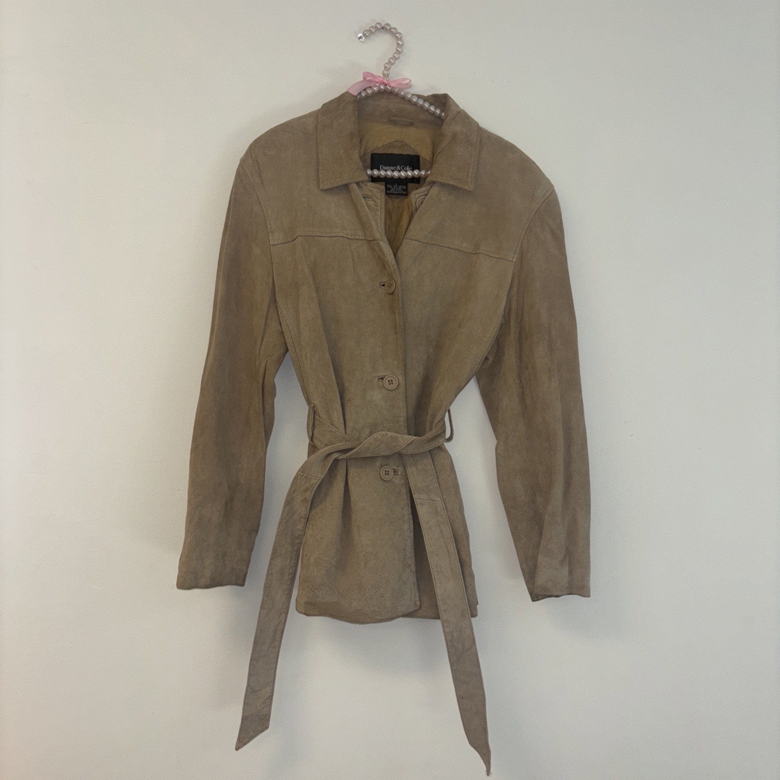 VTG Suede Leather Women’s Jacket Sz L Coat Y2K Brown Tan Belted Button Up Suede