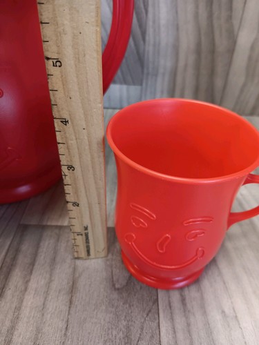 Vintage Plastic Red Kool-Aid Pitcher & 2 Red Cups Circa 1980s General Foods Corp - Picture 22 of 24