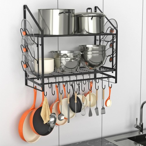 2 Tier Heavy Duty Steel Pot Rack Pan Hanger for Kitchen Storage Wall Mounted - Picture 13 of 15