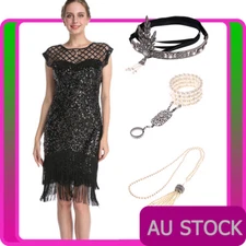 Deluxe Ladies 20s 1920s Roaring Flapper Costume Sequin Gatsby 20's Fancy Dress