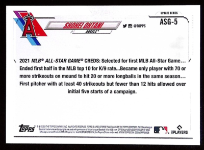 Shohei Ohtani - 2021 Topps #ASG-5 All Star Game - Angels | eBay