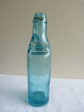 Ancienne bouteille limonade verre bleu bille "Fillette" - Bar Bistrot 1900
