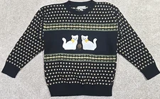 Jennifer Adams Vtg Pullover Sweater Cats Fair Isle Grannycore USA Made Women M/L