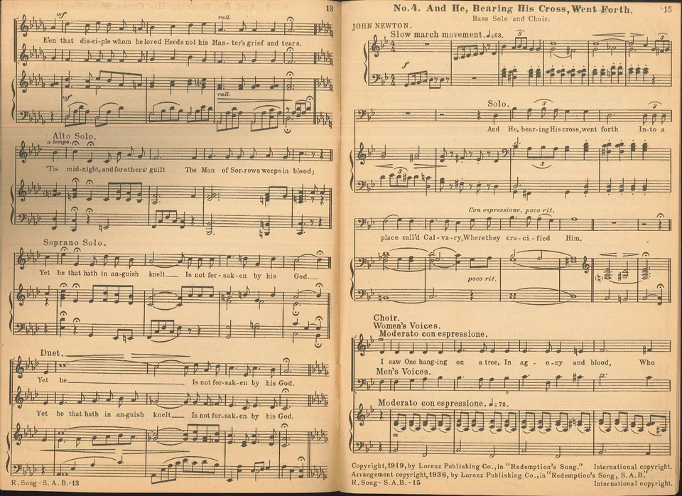 Holton Redemption's Song Easter Choir Cantata Sheet Music SAB Piano 1936 Lorenz - Image 3 of 4
