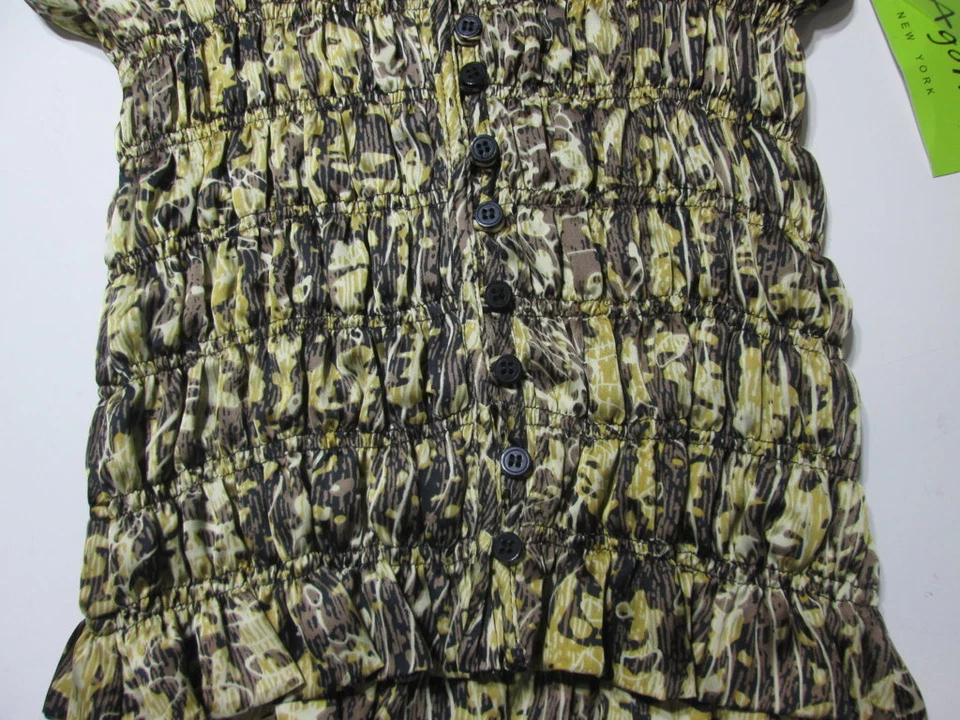 Новый с Ярлыками Agora женщин размер M крышка рукав рубашка коричневый кнопки спереди оборки v-образным вырезом - Изображение 3 из 4