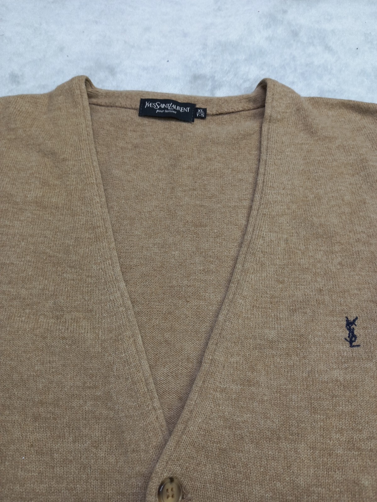 Gilet vintage Yves Saint Laurent anni '90 cappotto vita lana beige MAGLIONE UOMO taglia XL