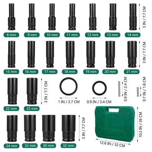 20 Tlg Schlagschrauber Nüsse SW 8-32 mm Kraft Steckschlüssel Nuss-Set 1/2 Zoll - Bild 2 von 12