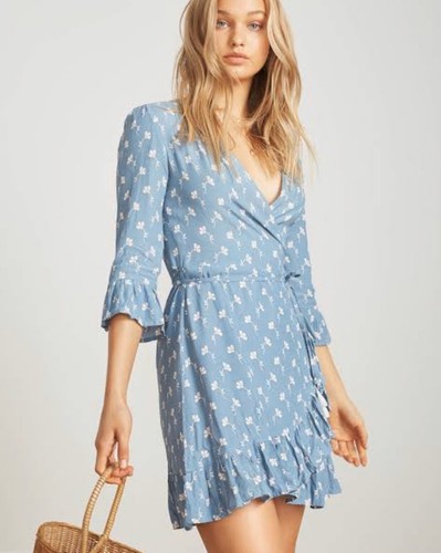 Blue Floral Print Wrap Dress Size 