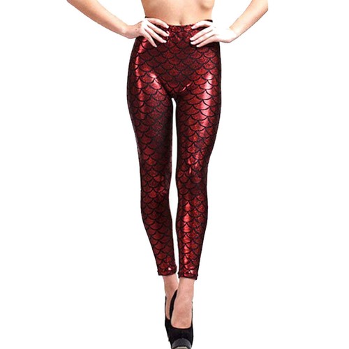 Leggings metálicos con escama de pescado sirena calce ajustado discoteca brillante - Imagen 8 de 16