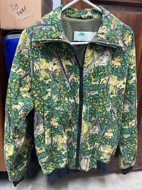 Vintage Bushlan Camo Bomber Jacket, front zip, fleece lined, Size 