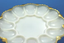 Vntg Milk Glass Deviled Egg Dish Tray Cream / Off-White w/ Gold Trim 10 " 