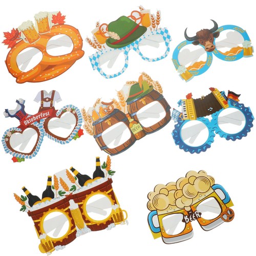 8Pcs Oktoberfest Party Photo Props Paper Glasses Eyeglasses Booth - Picture 1 of 12